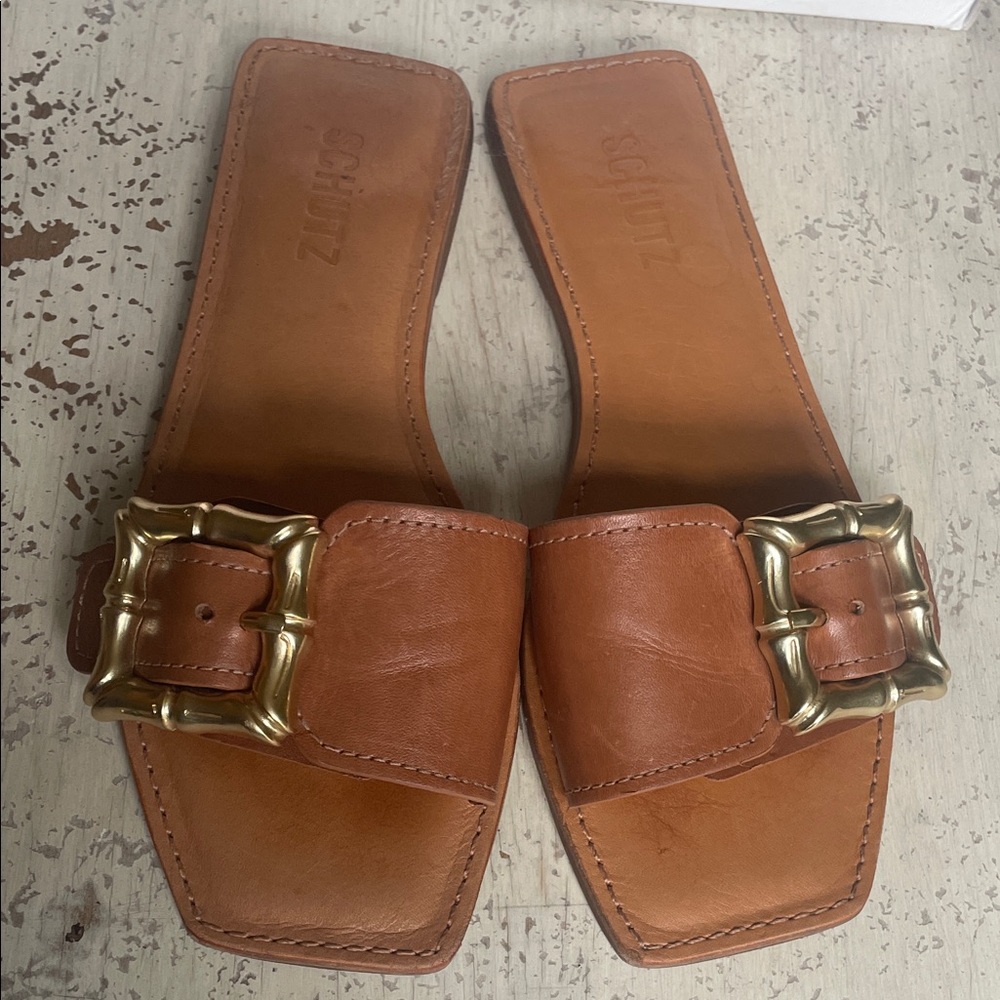 SCHUTZ Brown Sandals with Gold Buckle - Picture 5 of 5